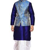Blue Woven Art Silk Dhoti Kurta