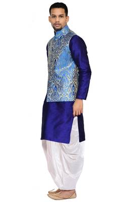 Blue Woven Art Silk Dhoti Kurta 2