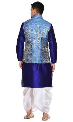 Blue Woven Art Silk Dhoti Kurta 3