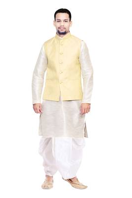White Woven Art Silk Dhoti Kurta 1