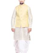White Woven Art Silk Dhoti Kurta