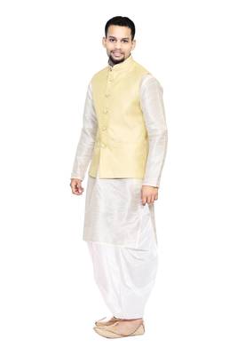White Woven Art Silk Dhoti Kurta 2