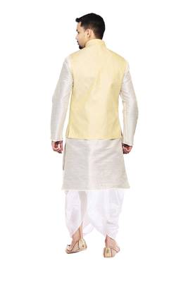 White Woven Art Silk Dhoti Kurta 4