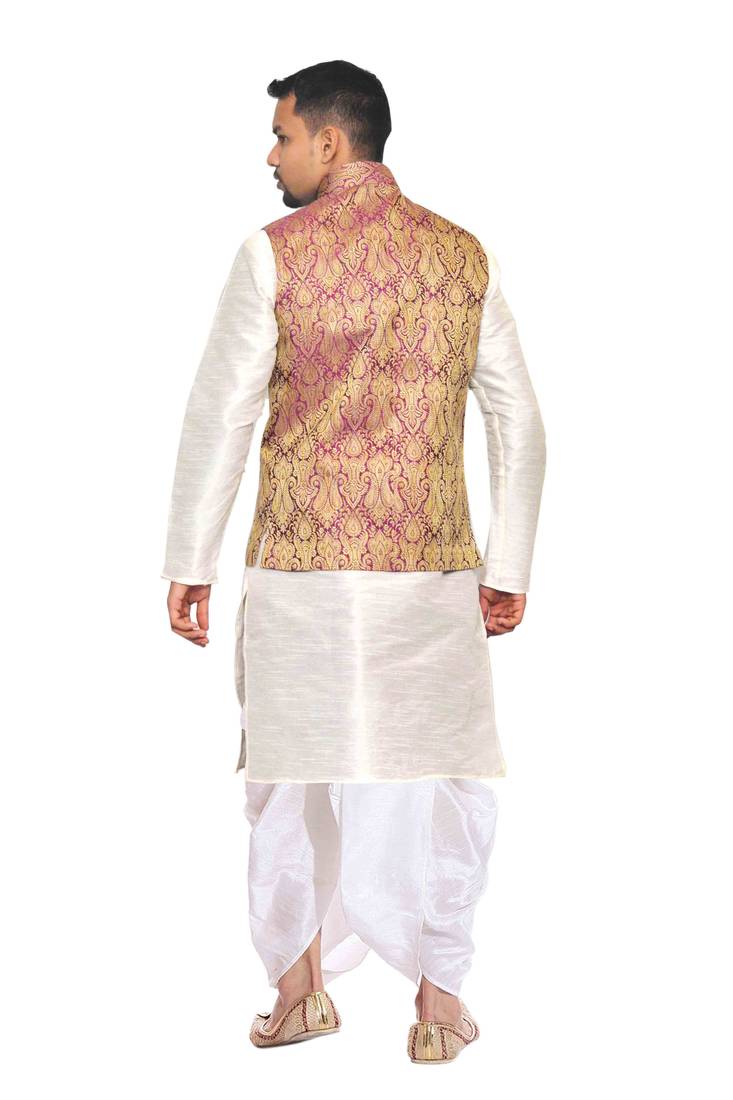 White Kurta Dhupion Art Silk Dhoti main image 1