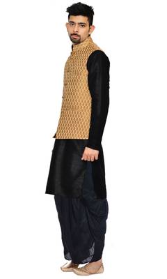 Black Woven Art Silk Dhoti Kurta 4