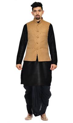 Black Woven Art Silk Dhoti Kurta 1