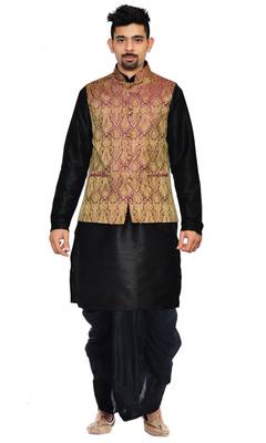 Black Woven Art Silk Dhoti Kurta 1