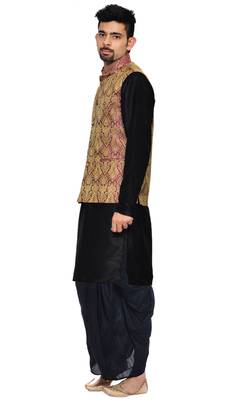 Black Woven Art Silk Dhoti Kurta 2