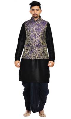 Black Woven Art Silk Dhoti Kurta 1