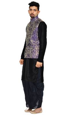 Black Woven Art Silk Dhoti Kurta 3