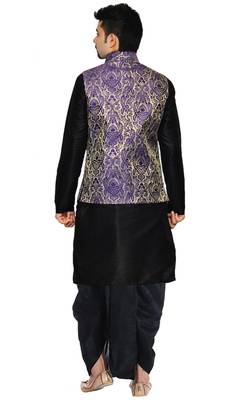 Black Woven Art Silk Dhoti Kurta 4