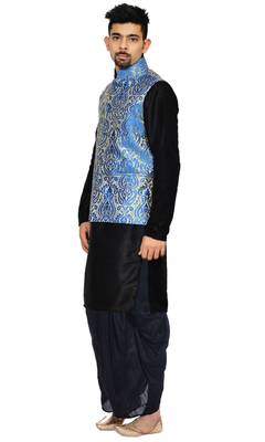 Black Woven Art Silk Dhoti Kurta 3