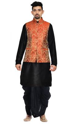 Black Woven Art Silk Dhoti Kurta 1