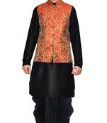 Black Woven Art Silk Dhoti Kurta