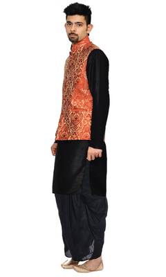 Black Woven Art Silk Dhoti Kurta 2