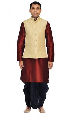 Maroon Woven Art Silk Dhoti Kurta 1