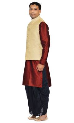 Maroon Woven Art Silk Dhoti Kurta 2