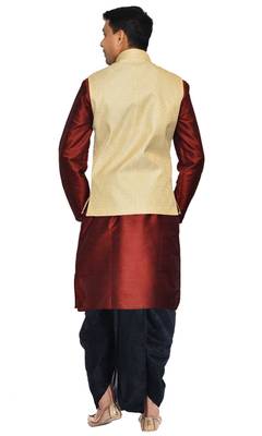 Maroon Woven Art Silk Dhoti Kurta 3