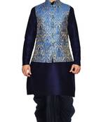 Blue Woven Art Silk Dhoti Kurta