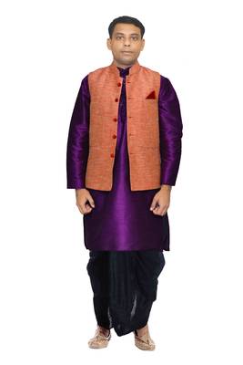 Purple Plain Art Silk Dhoti Kurta 1