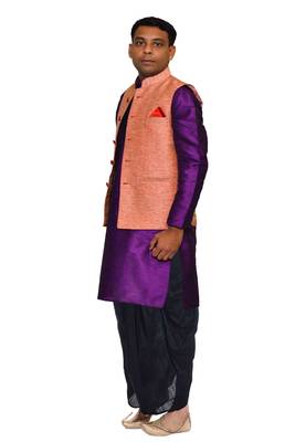 Purple Plain Art Silk Dhoti Kurta 2