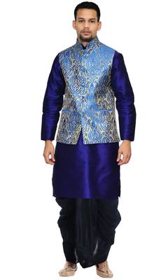 Blue Woven Art Silk Dhoti Kurta 1
