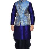 Blue Woven Art Silk Dhoti Kurta