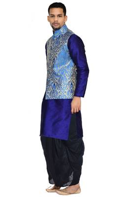 Blue Woven Art Silk Dhoti Kurta 2