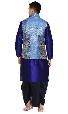 Blue Woven Art Silk Dhoti Kurta 3