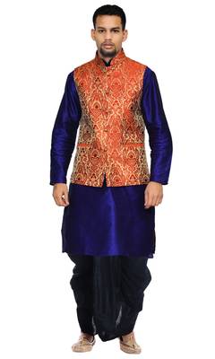 Blue Woven Art Silk Dhoti Kurta 1