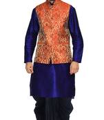 Blue Woven Art Silk Dhoti Kurta