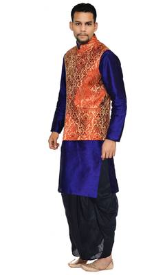 Blue Woven Art Silk Dhoti Kurta 2