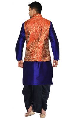 Blue Woven Art Silk Dhoti Kurta 3