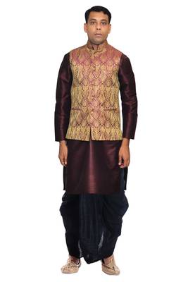 Brown Woven Art Silk Dhoti Kurta 1