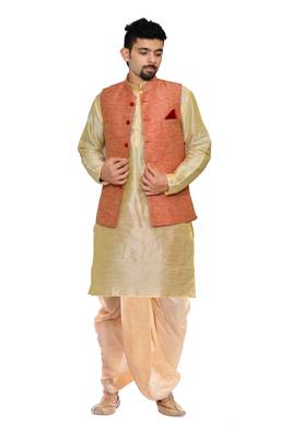 Gold Woven Art Silk Dhoti Kurta 1