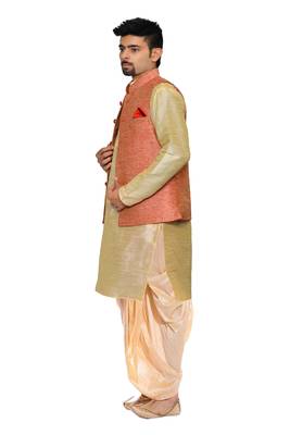 Gold Woven Art Silk Dhoti Kurta 2