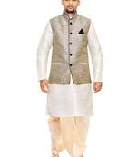 White Woven Art Silk Dhoti Kurta
