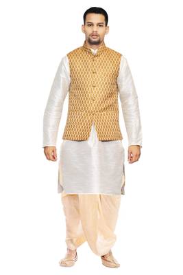 White Woven Art Silk Dhoti Kurta 1