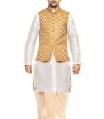White Woven Art Silk Dhoti Kurta