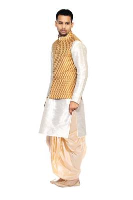 White Woven Art Silk Dhoti Kurta 2