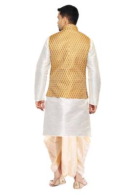 White Woven Art Silk Dhoti Kurta 3