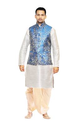 White Woven Art Silk Dhoti Kurta 1