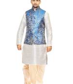 White Woven Art Silk Dhoti Kurta