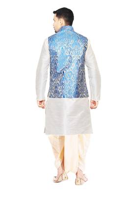 White Woven Art Silk Dhoti Kurta 3
