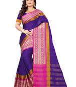 Purple Plain Cotton Silk Saree With Blouse