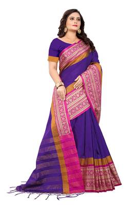 Purple Plain Cotton Silk Saree With Blouse 3