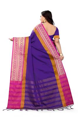 Purple Plain Cotton Silk Saree With Blouse 5