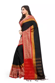   black plain cotton silk saree with blouse