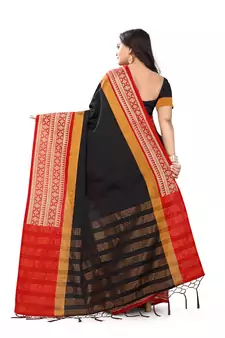   black plain cotton silk saree with blouse