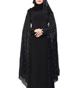 Black Color Lycra And Chiffon Abaya Burkha With Pearl Work And Hijab Scarf For Women